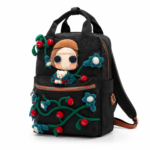 Whimsical Girl & Teddy Bear Embroidered Backpack - Handcrafted Folk Art Bag