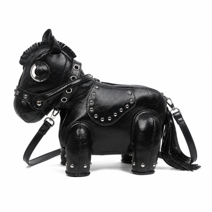 Noir Studded Pony Artisan Crossbody Bag