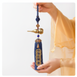 Dynasty Five Pure Copper Gourd Ornament Pair - With Porcelain Blue Tassel & Agate Bead Details - Image 4