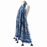 Indigo Batik Paisley Shawl - Traditional Chinese Blue & White Scarf with Tassels - Image 4