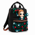 Whimsical Girl & Teddy Bear Embroidered Backpack - Handcrafted Folk Art Bag - Image 3