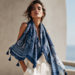 Indigo Batik Paisley Shawl - Traditional Chinese Blue & White Scarf with Tassels - Image 5