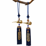 Dynasty Five Pure Copper Gourd Ornament Pair - With Porcelain Blue Tassel & Agate Bead Details - Image 2